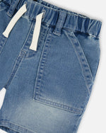 French Terry Light Blue Denim Shorts - H30YB28_01250