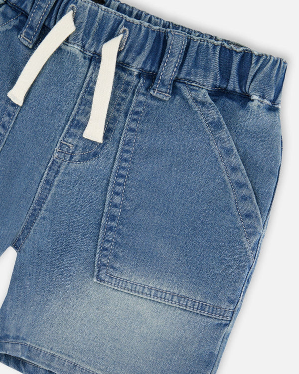 French Terry Light Blue Denim Shorts - H30YB28_01250