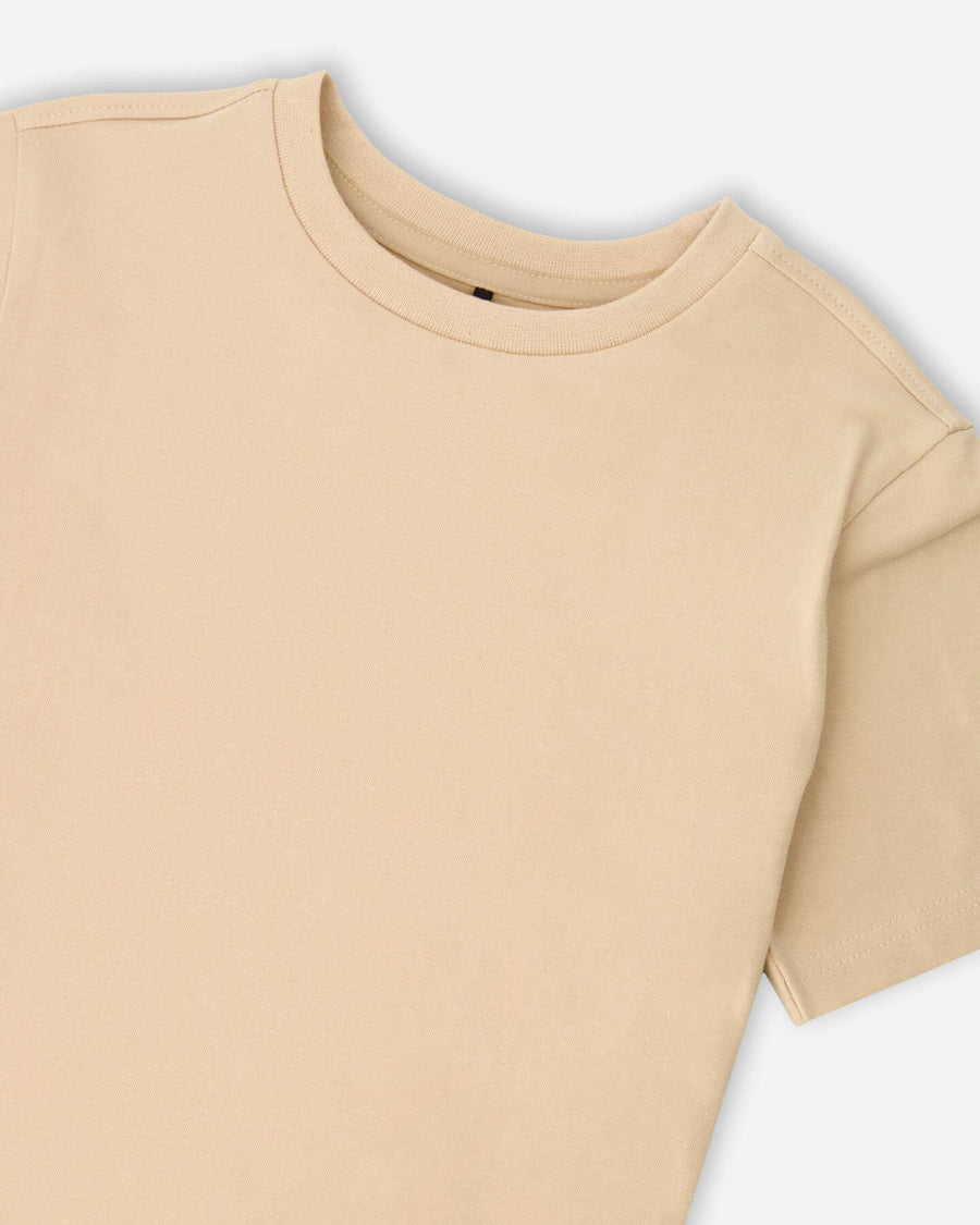 Organic Cotton Jersey T-Shirt Solid Beige Tees & Tops Deux par Deux 