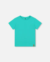 T-shirt en jersey de coton biologique turquoise uni