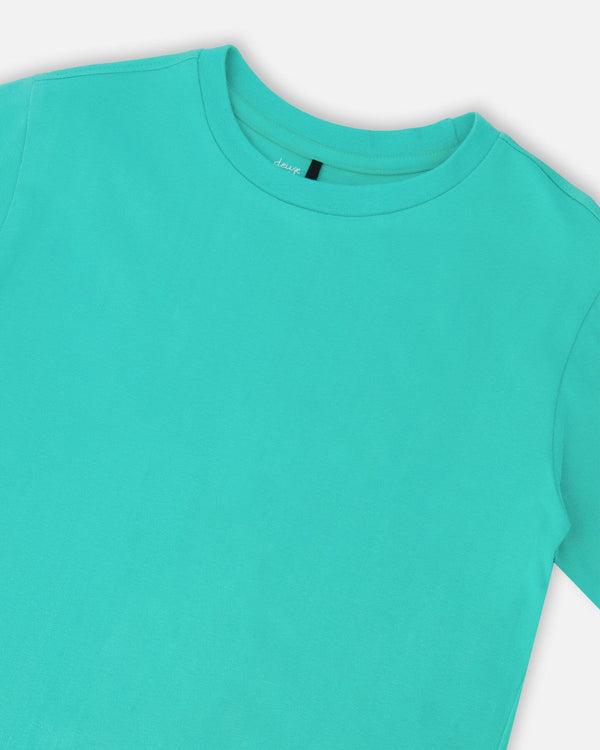 Organic Cotton Jersey T-Shirt Solid Turquoise Tees & Tops Deux par Deux 