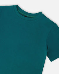 Organic Cotton Jersey T-Shirt Solid Dark Turquoise Tees & Tops Deux par Deux 