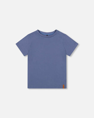 Organic Cotton Jersey T-Shirt Solid Blue Tees & Tops Deux par Deux 