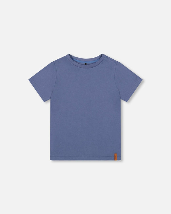 Organic Cotton Jersey T-Shirt Solid Blue Tees & Tops Deux par Deux 