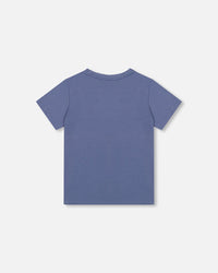 Organic Cotton Jersey T-Shirt Solid Blue Tees & Tops Deux par Deux 