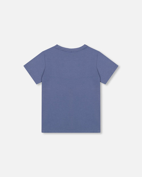 Organic Cotton Jersey T-Shirt Solid Blue Tees & Tops Deux par Deux 