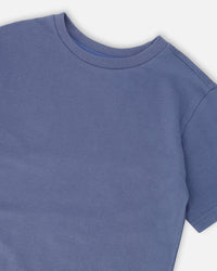 Organic Cotton Jersey T-Shirt Solid Blue Tees & Tops Deux par Deux 