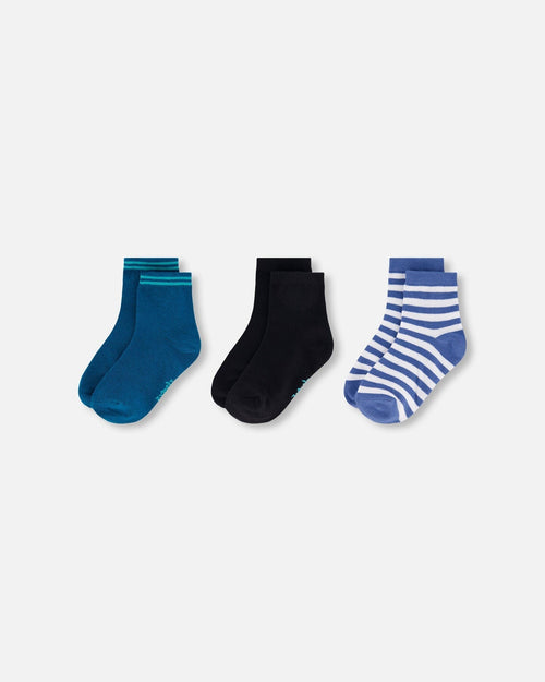 Socks (3 Pairs) Set Striped Blue - H30YBS_3H205
