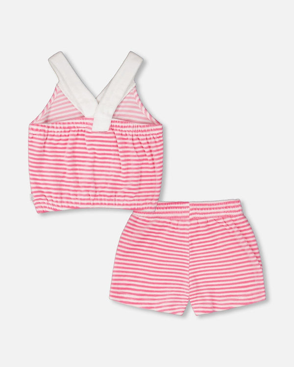 Striped Terry Cloth Top And Short Set White And Pink - H30YG10_3H122