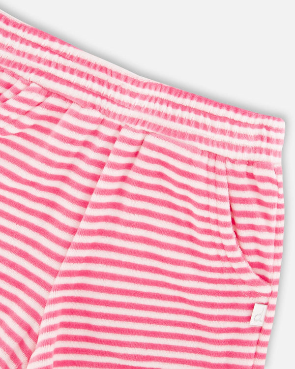 Striped Terry Cloth Top And Short Set White And Pink - H30YG10_3H122
