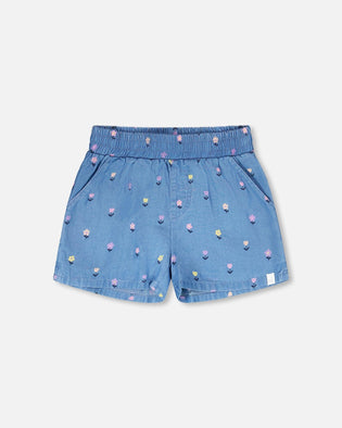 Chambray Shorts Blue Flower Print - H30YG28_3H179