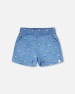 Chambray Shorts Blue Flower Print - H30YG28_3H179