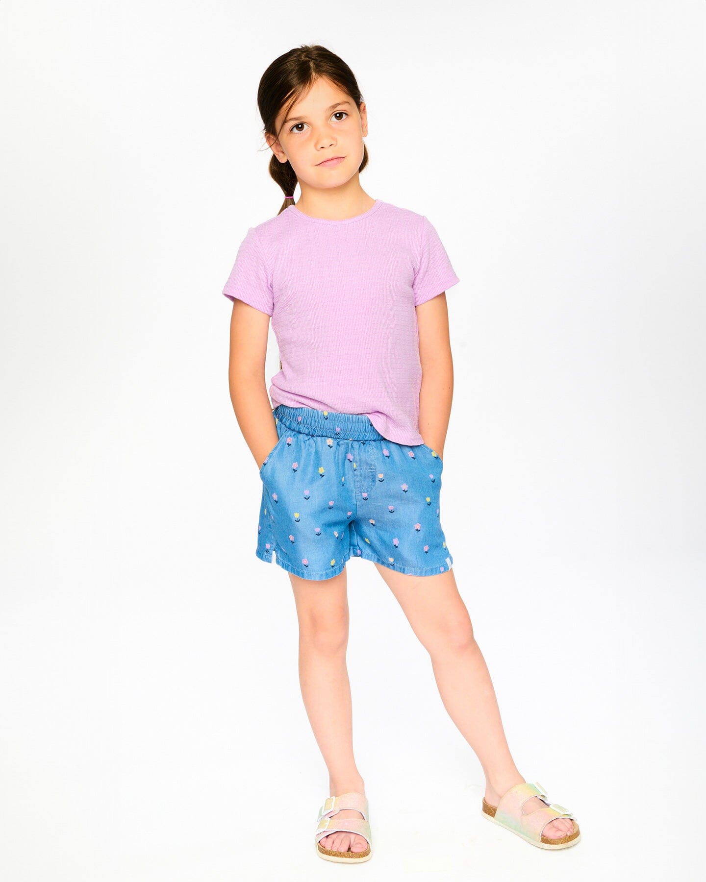 Chambray Shorts Blue Flower Print - H30YG28_3H179