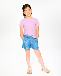 Chambray Shorts Blue Flower Print - H30YG28_3H179