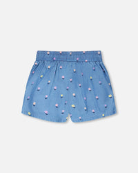 Chambray Shorts Blue Flower Print - H30YG28_3H179