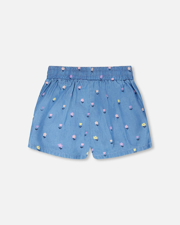 Chambray Shorts Blue Flower Print - H30YG28_3H179