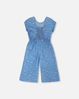 Chambray Jumpsuit Blue Flower Print - H30YG40_3H179