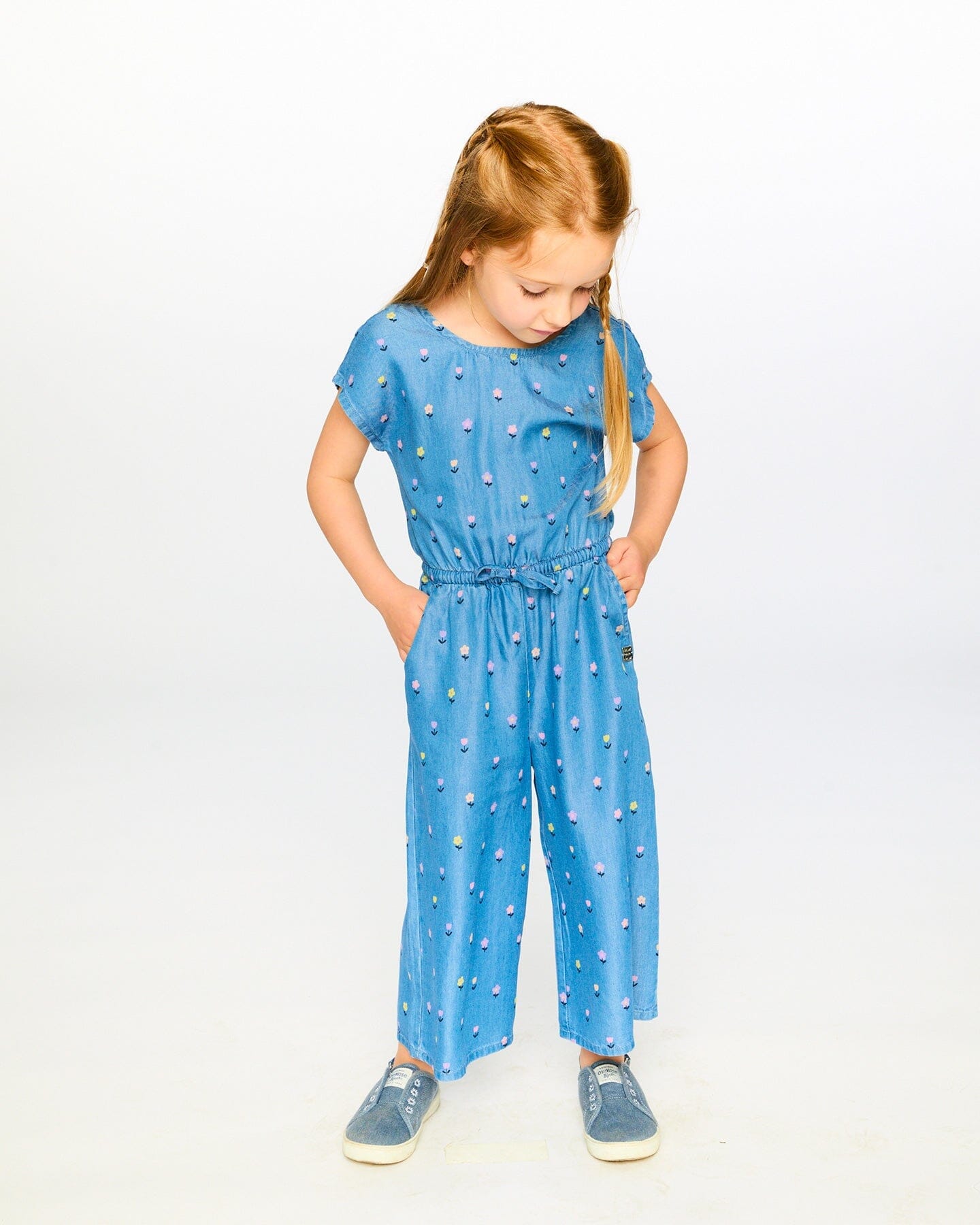 Chambray Jumpsuit Blue Flower Print - H30YG40_3H179