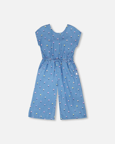 Chambray Jumpsuit Blue Flower Print - H30YG40_3H179