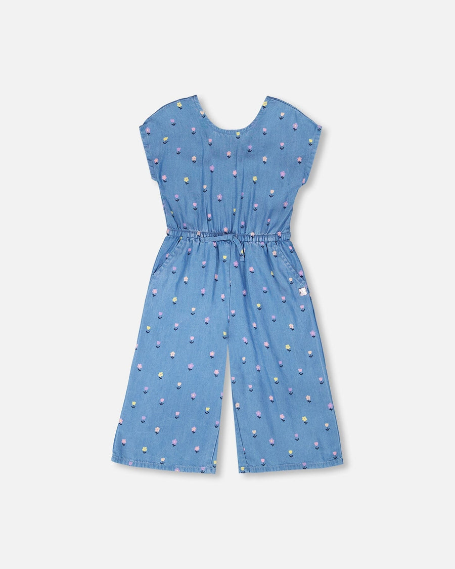 Chambray Jumpsuit Blue Flower Print - H30YG40_3H179
