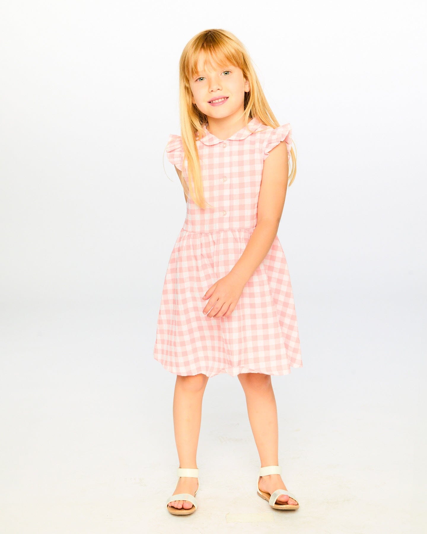 Sleeveless Button Down Dress Pink Gingham - H30YG85_3H177