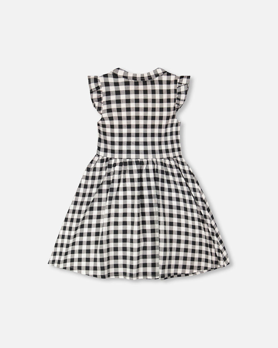 Sleeveless Button Down Dress Black Gingham - H30YG85_3H178