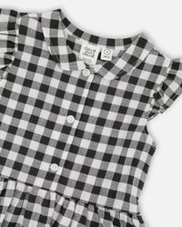 Sleeveless Button Down Dress Black Gingham - H30YG85_3H178