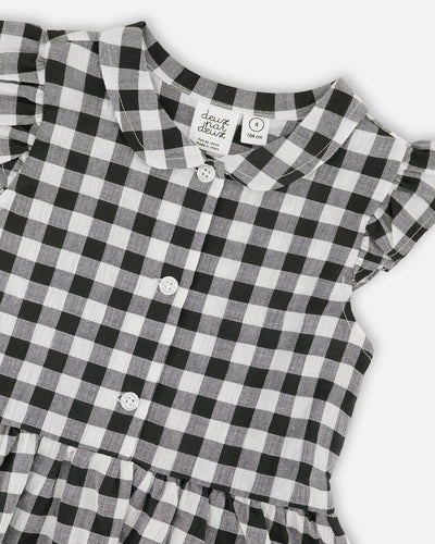 Sleeveless Button Down Dress Black Gingham - H30YG85_3H178