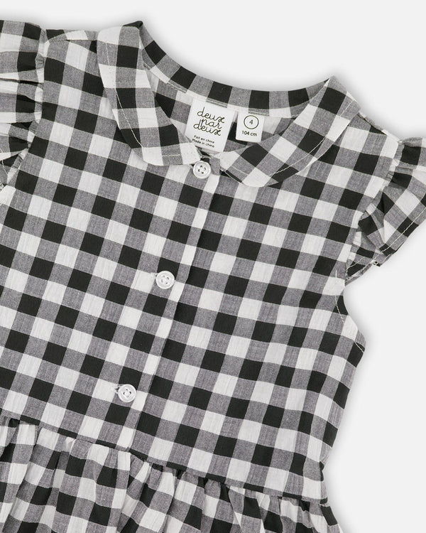 Sleeveless Button Down Dress Black Gingham - H30YG85_3H178