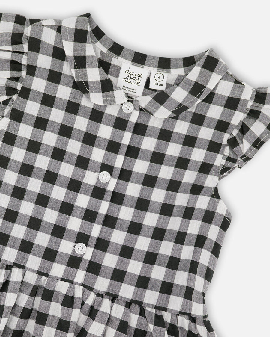 Sleeveless Button Down Dress Black Gingham - H30YG85_3H178
