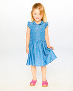 Sleeveless Button Down Dress Blue Flower Print - H30YG85_3H179