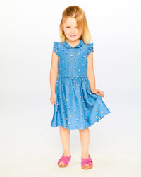 Sleeveless Button Down Dress Blue Flower Print - H30YG85_3H179