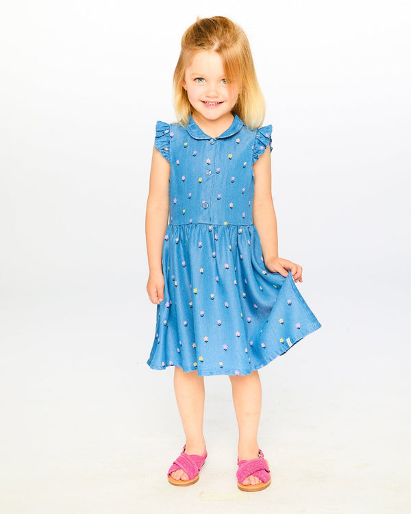 Sleeveless Button Down Dress Blue Flower Print - H30YG85_3H179