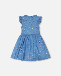 Sleeveless Button Down Dress Blue Flower Print - H30YG85_3H179