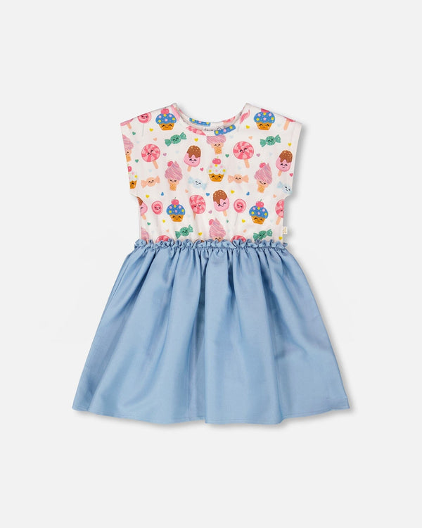 Bi-Material Dress White Candy Print - H30YG87_3H175