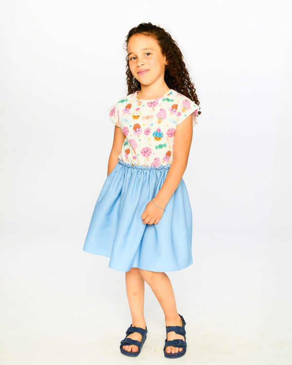 Bi-Material Dress White Candy Print - H30YG87_3H175