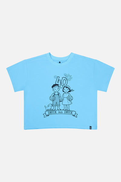 T-shirt graphique boxy adulte 40e anniversaire bleu ciel