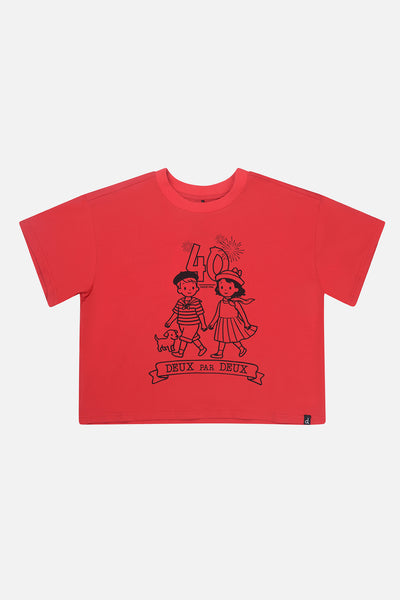 T-shirt graphique boxy adulte 40e anniversaire rouge coquelicot