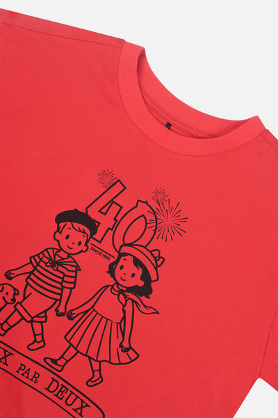 T-shirt graphique boxy adulte 40e anniversaire rouge coquelicot