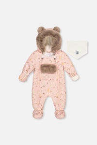 Baby-Schneeanzug als Einteiler, für Autositze geeignet, rosa Tierprint