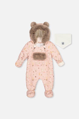 Baby One Piece Snowsuit Adapted For Car Seats Pink Animal Print - J10A601_1J001