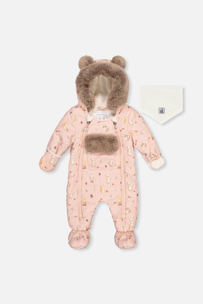 Baby One Piece Snowsuit Adapted For Car Seats Pink Animal Print - J10A601_1J001