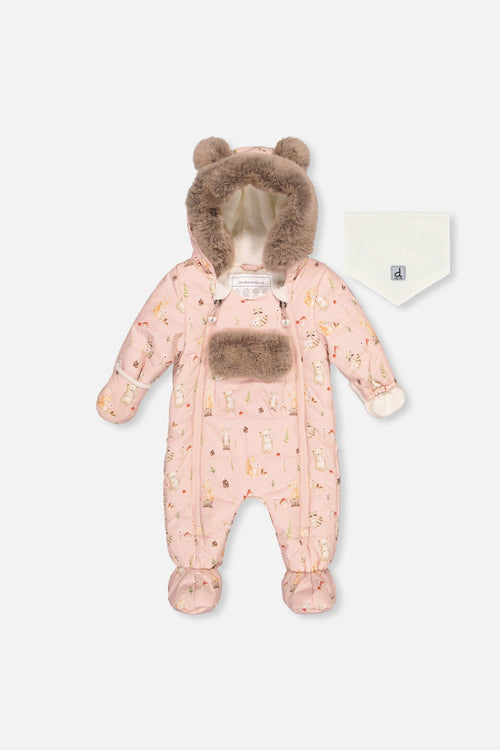 Baby One Piece Snowsuit Adapted For Car Seats Pink Animal Print - J10A601_1J001