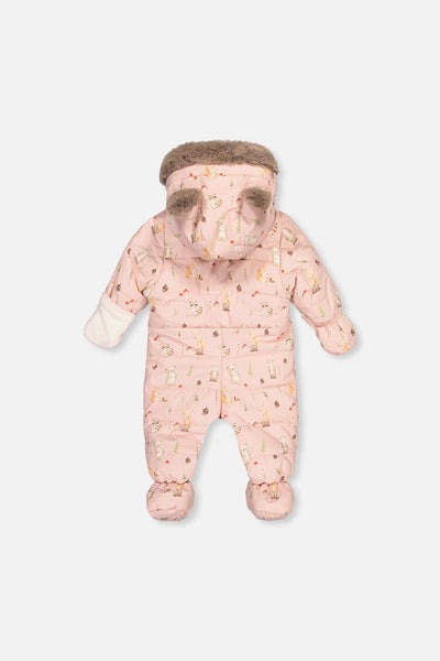 Baby One Piece Snowsuit Adapted For Car Seats Pink Animal Print - J10A601_1J001