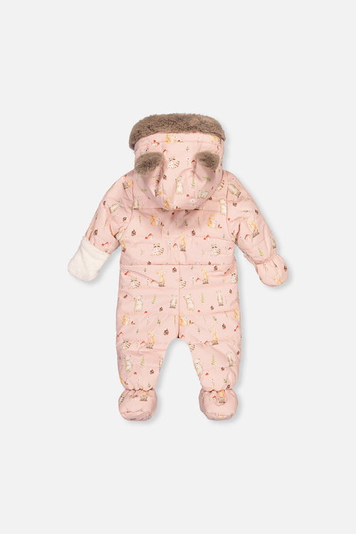 Baby One Piece Snowsuit Adapted For Car Seats Pink Animal Print - J10A601_1J001