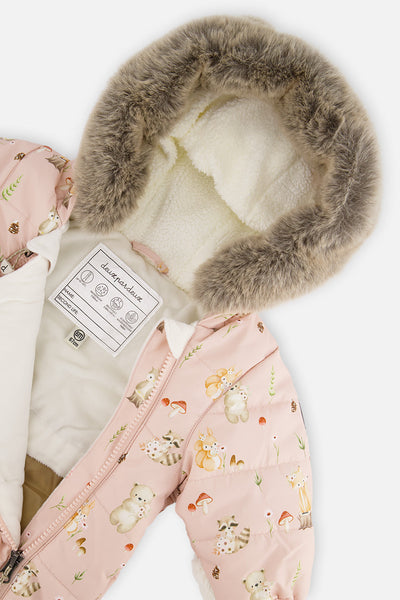 Baby One Piece Snowsuit Adapted For Car Seats Pink Animal Print - J10A601_1J001