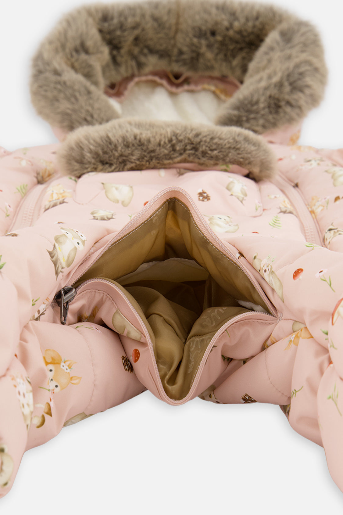 Baby One Piece Snowsuit Adapted For Car Seats Pink Animal Print - J10A601_1J001
