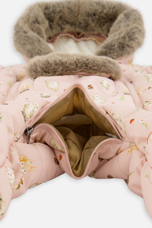 Baby One Piece Snowsuit Adapted For Car Seats Pink Animal Print - J10A601_1J001