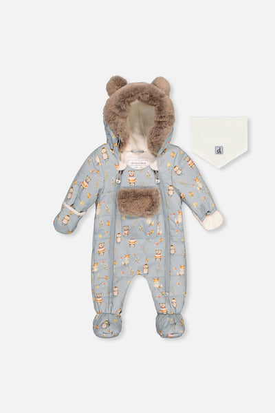 Baby One Piece Snowsuit Adapted For Car Seats Blue Animal Print - J10A601_1J002