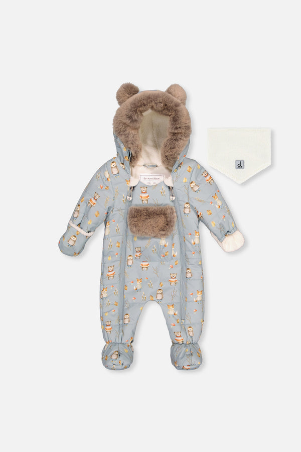 Baby One Piece Snowsuit Adapted For Car Seats Blue Animal Print - J10A601_1J002